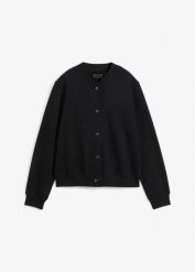 Bluza rozpinana z plisą guzikową. Czarne bluzy damskie bonprix, bez wzorów, bez ramiączek, bez kaptura. Za 109.99 zł.