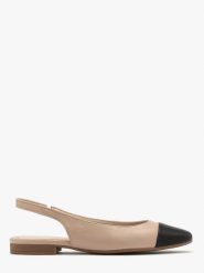 Beżowe baleriny typu slingback z czarnym noskiem SALMA. Brązowe balerinki damskie Ryłko, bez wzorów, z gumy, z okrągłym noskiem, bez obcasa, na płaskiej podeszwie, bez zapięcia. W wyprzedaży za 269.99 zł.