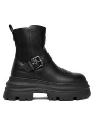 Buffalo Botki Dione Biker Boot Mid 1270127 Czarny. Czarne botki damskie Buffalo, bez wzorów, ze skóry, bez obcasa, na płaskiej podeszwie, bez zapięcia. Za 269.99 zł.