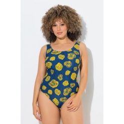 Damskie Strój kąpielowy kropki bez miękkich miseczek okrągły dekolt. Niebieskie stroje kąpielowe damskie Ulla Popken, plus size, bez wzorów, z elastanu. Za 199.99 zł.