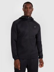4F Bluza treningowa regular szybkoschnąca męska - czarna M. Czarne bluzy sportowe męskie 4F, m, bez wzorów, z dzianiny, z kapturem, do biegania. Za 249.99 zł.