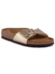 Birkenstock Klapki Madrid Bs 1016107 Złoty. Żółte klapki damskie Birkenstock, bez wzorów, ze skóry, bez obcasa, bez zapięcia. Za 239.00 zł.