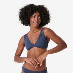 Góra stroju kąpielowego Roxy trójkąt. Niebieskie bikini Roxy, bez wzorów, z materiału. Za 79.99 zł.