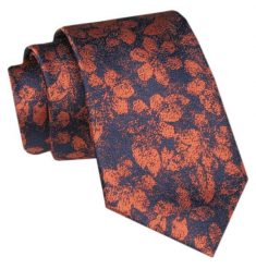 Modny Krawat Męski - Alties - Niebieski w Miedziane Kwiaty. Niebieskie krawaty i muchy Alties, bez wzorów, z tkaniny, eleganckie. Za 49.00 zł.