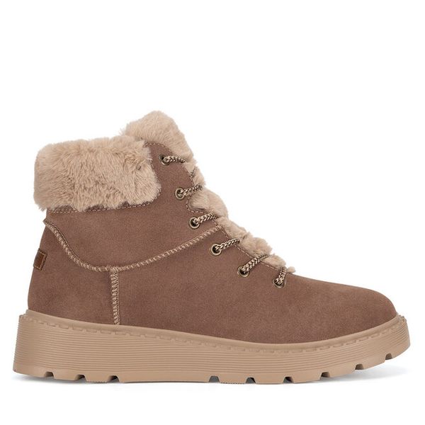 Trzewiki Rieker. Brązowe botki damskie Rieker, bez wzorów, bez obcasa, na płaskiej podeszwie, bez zapięcia. Za 343.99 zł.