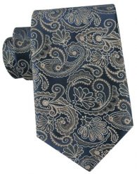 Granatowy Krawat w Kwiaty o Odcieniach Beżu - Chattier. Niebieskie krawaty i muchy Chattier, bez wzorów, z tkaniny, eleganckie. Za 55.00 zł.