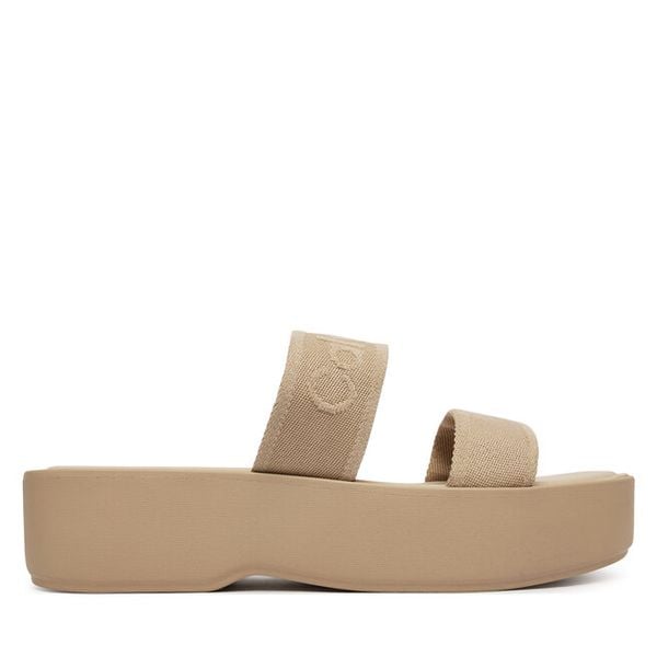 Klapki Calvin Klein. Brązowe klapki damskie Calvin Klein, bez wzorów, bez obcasa, bez zapięcia. Za 192.99 zł.