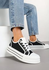 Czarne Trampki na Grubej Podeszwie z Cyrkoniami Felithea. Czarne trampki i tenisówki damskie Born2be, bez wzorów, z jeansu, bez zapięcia. Za 89.99 zł.