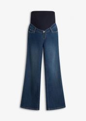 Jeansy ciążowe z bawełną organiczną, loose fit. Niebieskie jeansy damskie bonprix, bez wzorów, z bawełny, moda ciążowa. Za 169.99 zł.