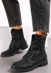 Czarne Botki Sznurowane z Zamkiem Hiyab. Czarne botki damskie Renee, bez wzorów, z jeansu, eleganckie, bez obcasa, na obcasie, bez zapięcia. Za 149.99 zł.