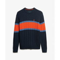 Sweter w paski z skręconej bawełny Superdry. Brązowe swetry męskie Superdry, na zimę, m, bez wzorów, z bawełny, bez kołnierzyka, bez ramiączek. Za 326.85 zł.