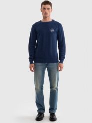 Sweter męski bawełniany granatowy Denis 403. Niebieskie swetry męskie BIG STAR, l, bez wzorów, z bawełny, klasyczne, bez kołnierzyka, bez ramiączek. W wyprzedaży za 199.99 zł.