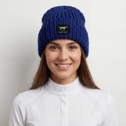 Zimowa czapka jeździecka GALOP WEAR - gruba, 100% wełna merino. Niebieskie czapki damskie GALOP WEAR, na zimę, z aplikacjami, z gumy, klasyczne. Za 189.00 zł.