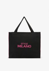 Czarno-Fuksjowa Torebka o Modelu Shopper z Suwakiem i Napisem Salisella. Czarne shopperki damskie Renee, bez wzorów, bez dodatków. Za 49.99 zł.