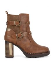 Mustang Botki 1336-512 Brązowy. Brązowe botki damskie Mustang, bez wzorów, z materiału, bez obcasa, na słupku, bez zapięcia. Za 399.99 zł.