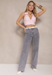 Szare Jeansy High Waist o Szerokim Kroju z Ozdobnymi Tłoczonymi Przetarciami Ulanisea. Szare jeansy damskie Renee, bez wzorów, z jeansu, eleganckie, z podwyższonym stanem. Za 119.99 zł.