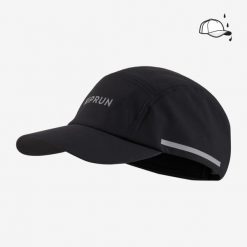 Czapka z daszkiem do biegania Kiprun 5 paneli hydrofobowa. Czarne czapki damskie KIPRUN, bez wzorów, z materiału, sportowe. Za 54.99 zł.