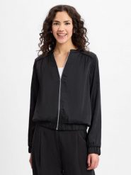 Vila Bluza - VINela Kobiety Sztuczne włókno czarny, 38. Czarne bluzy damskie Vila, bez wzorów, z materiału, bez ramiączek, bez kaptura. Za 129.95 zł.