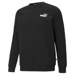 Męska bluza dresowa z małym logo i okrągłym dekoltem Essentials PUMA Black. Czarne bluzy męskie Puma, l, bez wzorów, z dresówki, eleganckie, bez ramiączek, bez kaptura. Za 229.00 zł.