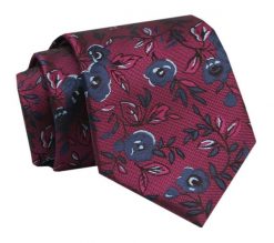 Krawat - ALTIES - Ciemna Czerwień z Motywem Kwiatowym. Czerwone krawaty i muchy Alties, bez wzorów, z tkaniny, eleganckie. Za 49.00 zł.