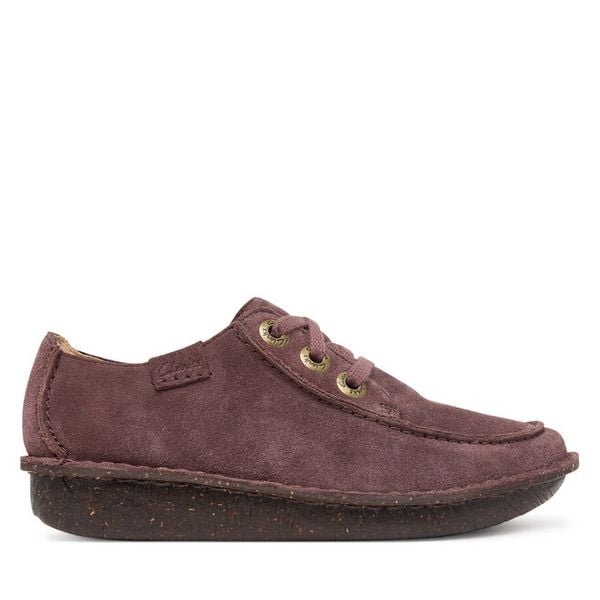 Półbuty Clarks. Fioletowe półbuty damskie Clarks, bez wzorów, bez obcasa, na płaskiej podeszwie, bez zapięcia. Za 439.99 zł.