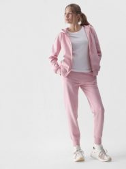 4F Spodnie dresowe joggery damskie - różowe M. Czerwone spodnie dresowe damskie 4F, bez wzorów, z bawełny, sportowe. Za 129.99 zł.