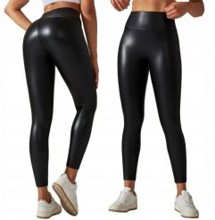 Legginsy MODNE Wysoki Stan MODELUJĄCE EKOSKÓRA Elastyczne PUSHUP CZARNE S. Czarne legginsy damskie ITIMPORT, bez wzorów. Za 75.63 zł.