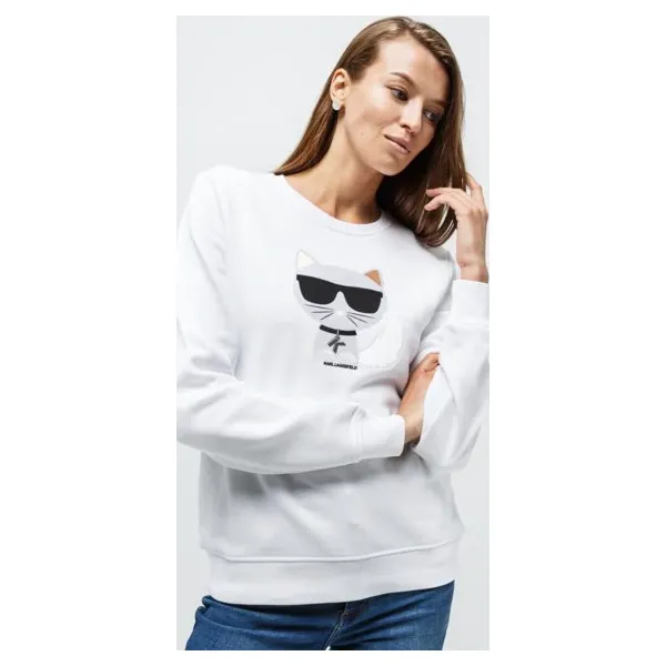 Karl Lagerfeld Bluza Ikonic Choupette , biały, rozmiar M. Białe bluzy damskie KARL LAGERFELD, m, bez wzorów, z materiału, bez ramiączek, bez kaptura. Za 699.99 zł.