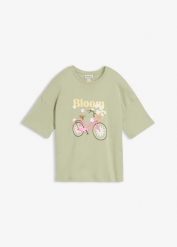 Luźny T-shirt z czystej bawełny. Zielone t-shirty damskie bonprix, bez wzorów, z bawełny, bez kołnierzyka, bez ramiączek. Za 59.99 zł.