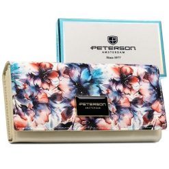 Elegancki portfel damski w kwiaty wykonany ze skóry naturalnej i ekologicznej PTN PX22-PF2 Peterson. Portfele damskie Peterson, ze skóry. Za 124.99 zł.