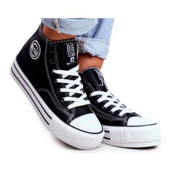 Trampki Damskie Big Star Czarne GG274012. Czarne trampki i tenisówki damskie bez wzorów, z materiału, bez zapięcia. Za 227.30 zł.