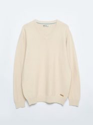 Sweter męski bawełniany klasyczny z dekoltem w serek beżowy Vasonitex 801. Brązowe swetry męskie BIG STAR, l, bez wzorów, z bawełny, klasyczne, bez kołnierzyka, bez ramiączek. W wyprzedaży za 139.99 zł.