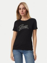 Guess T-Shirt W6BI21 K6040 Czarny Regular Fit. Czarne t-shirty damskie Guess, xs, z aplikacjami, z bawełny, bez kołnierzyka, bez ramiączek. Za 199.99 zł.