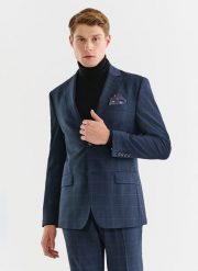 PAKO LORENTE – Granatowa marynarka garniturowa z wełną. Garnitury męskie Pako Lorente, bez wzorów, z lycry, eleganckie. Za 1,199.99 zł.