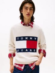 Tommy Jeans sweter z dzianiny Mężczyźni Bawełna beżowy|wielokolorowy, L. Brązowe swetry męskie Tommy Jeans, l, bez wzorów, z bawełny, bez kołnierzyka, bez ramiączek. Za 379.95 zł.