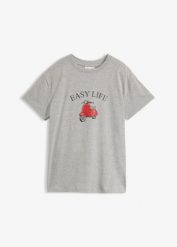 Luźny T-shirt z bawełny. Białe t-shirty damskie bonprix, bez wzorów, z bawełny, bez kołnierzyka, bez ramiączek. Za 37.99 zł.