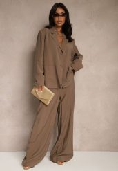 Brązowe Spodnie Low Waist z Modalu z Szeroką Nogawką Reanelira. Brązowe spodnie materiałowe damskie Renee, bez wzorów, z jeansu, eleganckie, z obniżonym stanem. Za 99.99 zł.