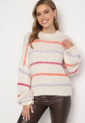 Jasnobeżowy Sweter Przeplatany Kolorowymi Nitkami z Domieszką Wełny Romirya. Brązowe swetry nierozpinane damskie Born2be, uniwersalny, bez wzorów, z wełny, bez kołnierzyka, bez ramiączek. Za 169.99 zł.