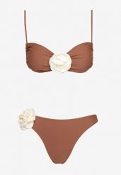 Brązowe Bikini Klasyczny Biustonosz i Figi Ozdobione Kwiatową Aplikacją Rivaeria. Brązowe bikini Born2be, l, z aplikacjami. Za 69.99 zł.