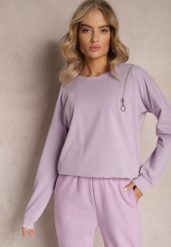 Jasnofioletowa Bluza z Okrągłym Dekoltem i Ozdobnym Suwakiem Saren. Fioletowe bluzy damskie Renee, bez wzorów, z bawełny, casualowe, bez ramiączek, bez kaptura. Za 79.99 zł.