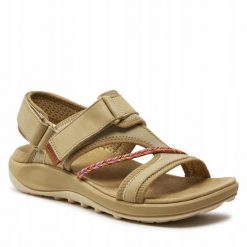 Sandały trekkingowe dla kobiet Merrell Terran 4. Brązowe sandały damskie Merrell, bez wzorów, bez obcasa, bez zapięcia. Za 279.99 zł.