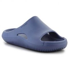 Klapki unisex Crocs Mellow Recovery. Niebieskie klapki damskie Crocs, bez wzorów, z materiału, bez obcasa, bez zapięcia. Za 297.00 zł.