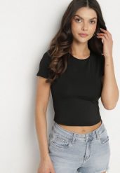 Czarny T-shirt Krótki z Wiskozą Eframera. Czarne t-shirty damskie Born2be, l, bez wzorów, z jeansu, eleganckie, bez kołnierzyka, bez ramiączek. Za 74.99 zł.