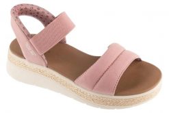 Sandały damskie, Slip-Ins: BOBS Sun Ray. Czerwone sandały damskie Skechers, bez wzorów, z materiału, bez obcasa, bez zapięcia. Za 239.99 zł.