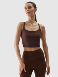 4F Crop top do jogi i pilatesu z materiału z recyklingu damski - brązowy L. Brązowe topy damskie 4F, l, bez wzorów, z dzianiny, bez kołnierzyka, bez ramiączek. W wyprzedaży za 49.99 zł.