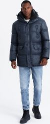 Kurtka męska Ombre Męska długa kurtka puffer z zapinanymi kieszeniami granatowa V3 OM-JALJ-0186 S. Kurtki męskie Ombre, m, bez wzorów, bez kaptura. Za 399.99 zł.