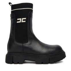Botki Elisabetta Franchi. Czarne botki damskie Elisabetta Franchi, bez wzorów, bez obcasa, na płaskiej podeszwie, bez zapięcia. Za 969.99 zł.