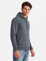Bluza męska dresowa kangurka z kapturem BASIC – grafitowa V11 OM-SSBN-0161 - XXL. Szare bluzy męskie Ombre Clothing, l, bez wzorów, z dresówki, z kapturem. Za 113.99 zł.