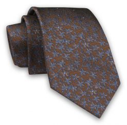 Karmelowy Elegancki Męski Krawat -ALTIES- 7cm, Stylowy, Klasyczny, w Niebieskie Drobny Kwiatki. Niebieskie krawaty i muchy Alties, bez wzorów, z tkaniny, eleganckie. Za 49.00 zł.