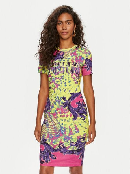Versace Jeans Couture Sukienka codzienna 76HAO9P9 Żółty Regular Fit. Żółte sukienki damskie Versace Jeans Couture, na co dzień, xs, bez wzorów, z bawełny, bez kołnierzyka, bez ramiączek, proste. Za 1,119.00 zł.